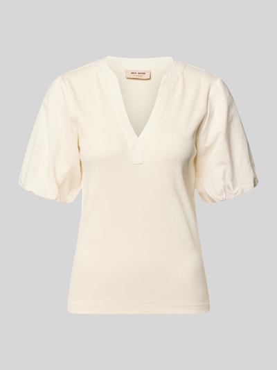 Produktfoto, T-Shirt mit Ballonärmeln Modell 'Jada' von MOS MOSH, Damen T-Shirt aus Baumwoll-Mix mit Stretch-Anteil, Feinripp, V-Ausschnitt, körpernaher Schnitt