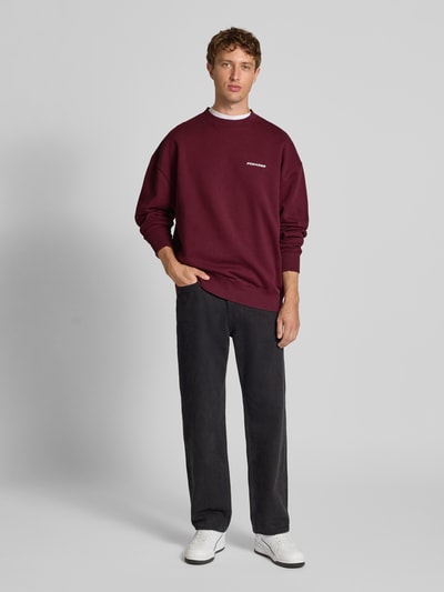 Pegador Bluza o kroju oversized z wyhaftowanym logo i okrągłym dekoltem Bordowy 1