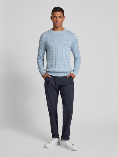 Gant Gebreide pullover met kabelpatroon Lichtblauw - 1