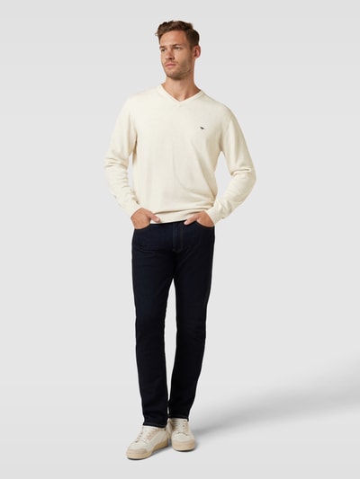 Fynch-Hatton Strickpullover mit Label-Stitching Offwhite 1