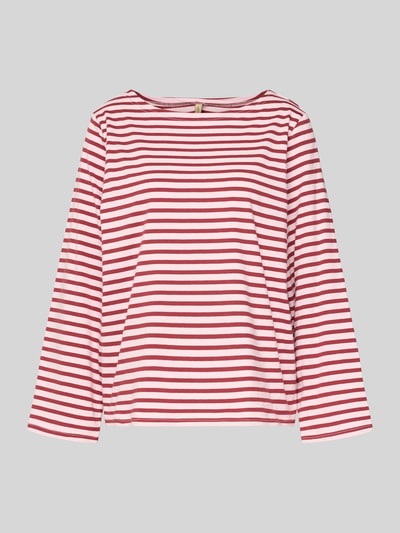 Produktfoto, Loose Fit Langarmshirt aus reiner Baumwolle von Soyaconcept, rood-wit gestreept, boothals, ruglengte maat S 56 cm, dames, puur katoen