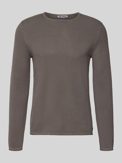 Produktfoto, Basic Strickpullover mit Rundhalsausschnitt und Rollkanten von Review in Braun aus reiner Baumwolle, Regular-Fit, strukturierte Oberfläche