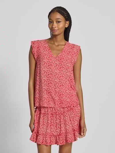 Pieces Regular Fit Blusentop mit V-Ausschnitt Modell 'NYA' Rot 4