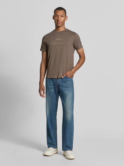 Armani Exchange Slim fit t-shirt van 100% katoen met logoprint Middenbruin - 1