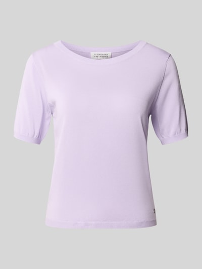 Produktfoto, Strickshirt aus Lyocell-Mix mit Rundhalsausschnitt von GUIDO MARIA KRETSCHMER WOMAN in hellem Flieder, glatte Textur, Slim Fit, Label-Detail, Damen Shirt mit kurzen Ärmeln, Rückenlänge 49 cm, Ärmellänge 23 cm, Seiden-Anteil