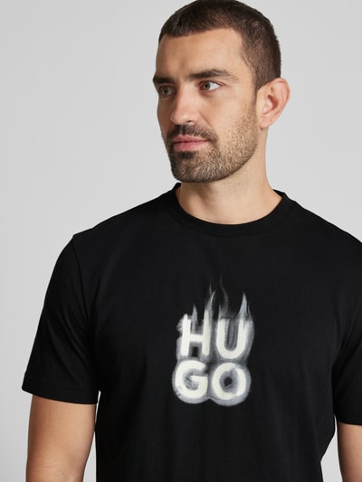 HUGO T-Shirt mit Label-Print Modell 'Dalayer' Black 3