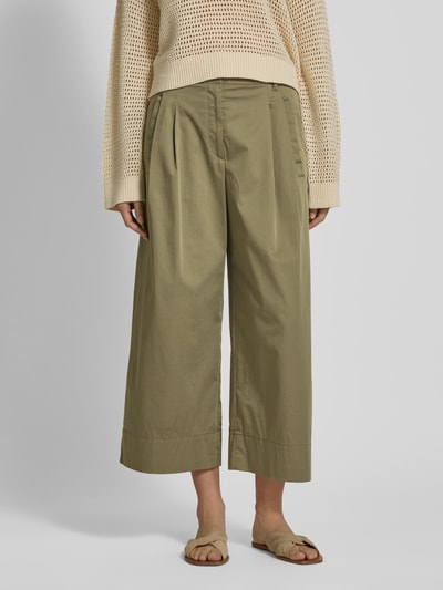 Marc Cain Wide Leg Bundfaltenhose mit verkürztem Schnitt Oliv 4