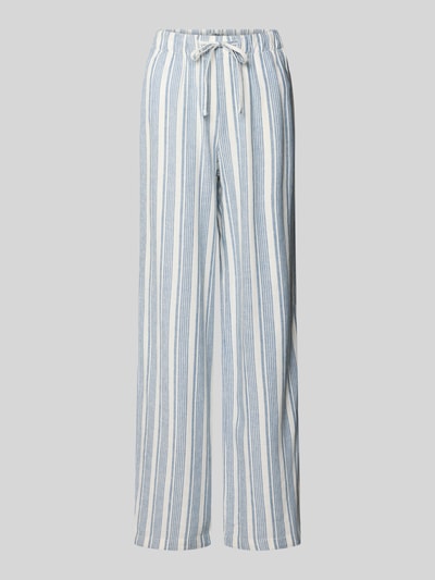 Produktfoto, Wide Leg Leinenhose mit elastischem Bund Modell 'GOA' von Only, gestreift in Blau und Weiß, Viskose-Leinen-Mix, Tunnelzug, seitliche Eingrifftaschen