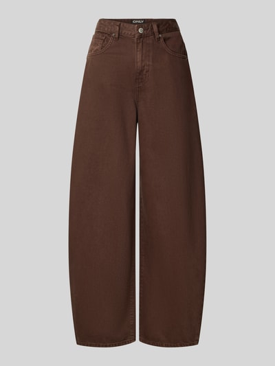 Productfoto, Barrel Jeans uit pure katoen model 'TAYLOR' van ONLY, donkere bruine katoendenim, voor Dames