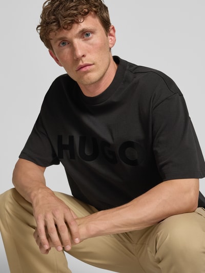 HUGO T-shirt met labelprint, model 'Dinkee' Zwart - 3