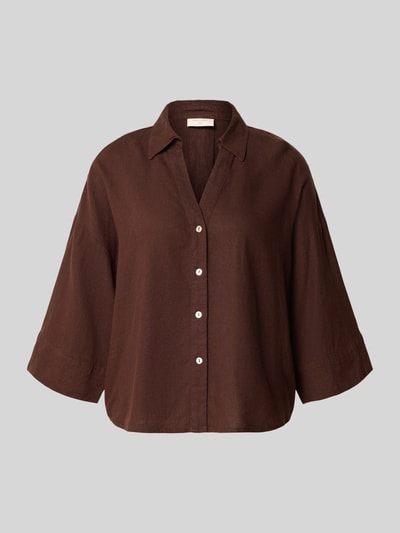 Produktfoto, braune Boxy Fit Bluse mit V-Ausschnitt Modell 'Lava' von FREE/QUENT aus Leinen-Viskose-Mix, strukturierte Oberfläche.