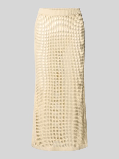 Produktfoto, beige midirok van puur katoen in straight fit grof tricot met elastische band, model 'DARLINE' van MC2 Saint Barth