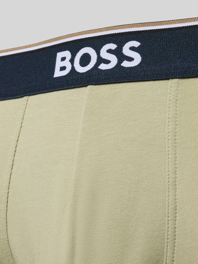 Produktfoto, jasnozielone Trunks aus Baumwoll-Mix im 3er-Pack von BOSS z czarnym paskiem i białym logo, gładka tekstura