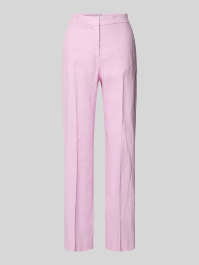 Produktfoto, Straight Fit Leinenhose mit Bügelfalten Modell 'Boreli' von Mango aus Reine Leinen in zartem Rosa mit Haken- und Reißverschluss, Bundweite 37 cm, Innenbeinlänge 77 cm, Damen