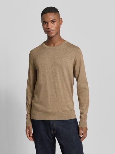 bugatti Strickpullover mit gerippten Abschlüssen Beige 4