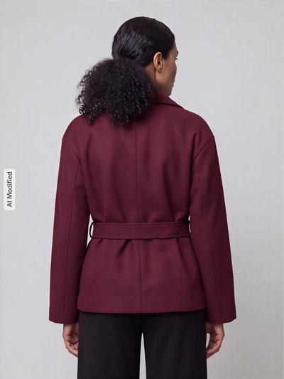 ONLY krój regular fit krótkie płaszcze z wiązanym paskiem model 'AUGUSTA' Bordowy melanż 5