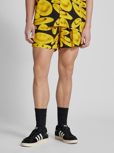 MARKET Sweatshorts met all-over motief, model 'SMILEY' Zwart - 4