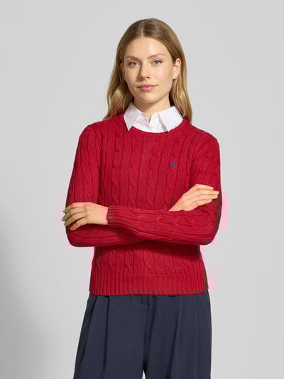 Polo Ralph Lauren Gebreide pullover met labelstitching, model 'JULIANNA' Donkerrood - 4