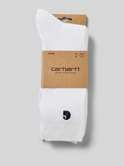 Produktfoto, białe skarpety z mieszanki bawełny z wyhaftowanym logo, Socken mit Logo-Stitching Modell 'Madison' im 2er-Pack von Carhartt Work In Progress, elastyczna mieszanka bawełny, zestaw 2 szt.