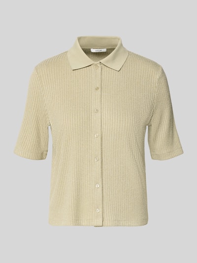 Produktfoto, Regular Fit Poloshirt mit durchgehender Knopfleiste von OPUS aus Viskose-Mix mit Stretch-Anteil, Modell 'Somelly', beige, Struktur, Rückenlänge 54 cm bei Größe 36.