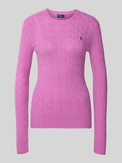 Produktfoto, Regular Fit Pullover aus Woll-Kaschmir-Mix 'JULIANNA' van Polo Ralph Lauren in felroze met kabelstructuur, Dames Langarmshirt