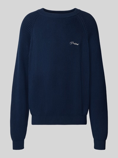 Produktfoto, Relaxed Fit Strickpullover aus reiner Baumwolle Modell 'Campus' von PROHIBITED in Dunkelblau mit gerippten Abschlüssen und Struktur