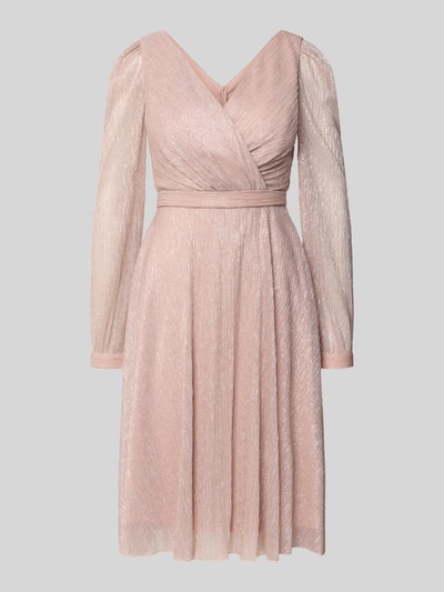 Produktfoto, Regular Fit Kleid in Wickel-Optik von TROYDEN COLLECTION, błyszcząca siateczka, dekolt w serek, krój regular fit, długi rękaw, taliowany, wszyty zamek błyskawiczny, długość tyłu w rozmiarze 36: 90 cm, szerokość w rozmiarze 36: 37 cm, długość rękawów w rozmiarze 36: 67 cm