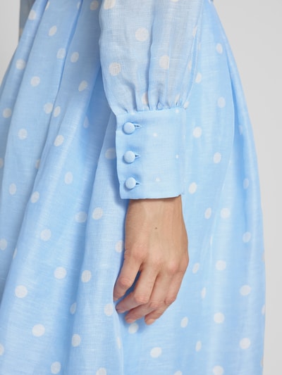 Marc Cain Midi-jurk van een mix van linnen en zijde met riem Lichtblauw - 3