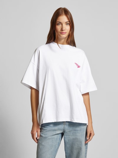 Pegador T-shirt o kroju oversized z nadrukiem z logo model ‘MEI’ Biały 4