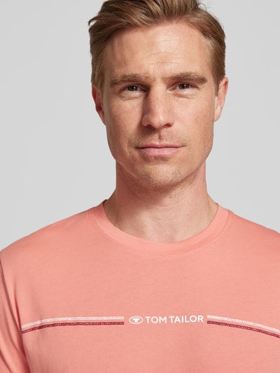 Tom Tailor Regular fit T-shirt van puur katoen met labelprint Koraal - 3