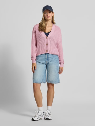 ONLY boxy fit gebreid jack met v-hals model 'CAROL' Roze - 1