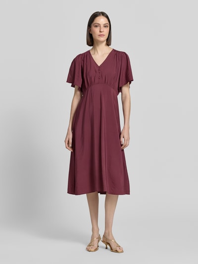 ICHI Midikleid aus Viskose-Mix mit V-Ausschnitt Modell 'Aniva' Bordeaux 4