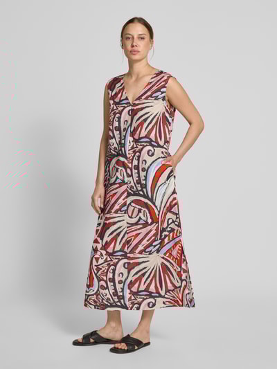 Christian Berg Woman Leinenkleid mit V-Ausschnitt und Seitenschlitzen Dunkelrot 1