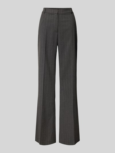 Produktfoto, Anzughose mit Lurex Nadelstreifen - curated by Isabelle Hartmann von Style Icon Collection, szara tkanina z paskami, flared fit, czysta wiskoza, zaprasowane kanty, pas 38 cm, długość nogawki 81 cm, kieszenie z lamówką, zapięcie na zamek i haftkę