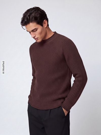 Selected Pullover mit Raglanärmeln aus Wollmix Dunkelbraun 4