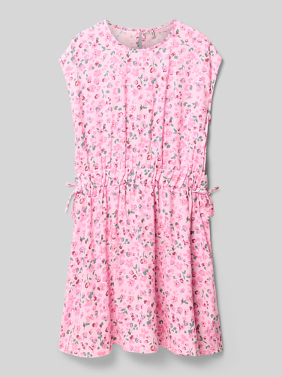 Produktfoto, Tailliertes Freizeitkleid aus reiner Viskose Modell 'ZALINA' von Only, różowo-białe, kwiatowy wzór, midi, bez rękawów, popelina