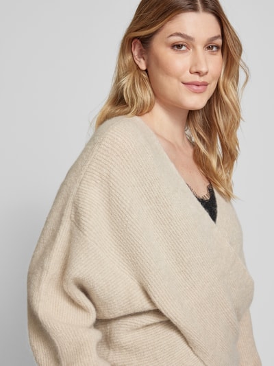 MSCH Copenhagen Strickpullover mit V-Ausschnitt Modell 'Zinelle' Beige 3