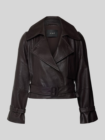 Oui Kurtka z imitacji skóry z kołnierzem z połami i paskiem Ciemnobrązowy 2