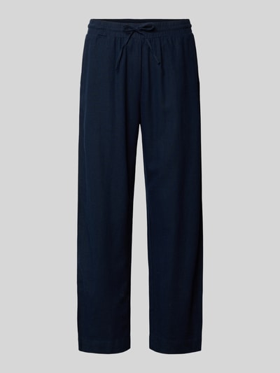 Productfoto, donkerblauwe Wide Leg Pants uit linnenmix met viscose, elastische tailleband met trekkoord, model 'Lava' van FREE/QUENT, loose fit, taille 40 cm, binnenbeenlengte 67 cm