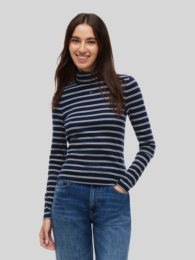 Tommy Jeans Slim Fit Langarmshirt mit Mock Neck Marine 4