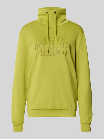 Produktfoto, Sweatshirt mit Stehkragen und Statement-Print von Soyaconcept, mieszanka materiałów z domieszką modalu, krój regular fit, nadruk z napisem, stójka, tunel, jasnozielony kolor, proste rękawy, gładka faktura