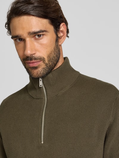 Lindbergh Strickpullover mit Troyer-Kragen Oliv 3
