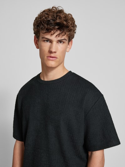 Redefined Rebel T-shirt met structuurmotief, model 'Tony' Zwart - 3