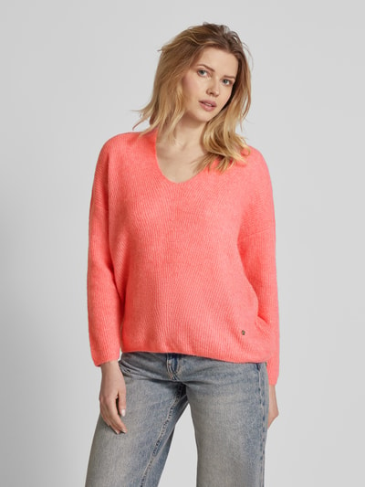 MOS MOSH Oversized Strickpullover mit V-Ausschnitt Modell 'THORA' Pink 4