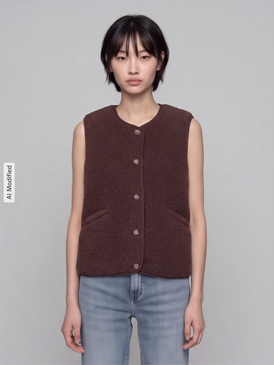 ONLY Regular Fit Weste in Teddyfell-Optik Modell 'BABY' Schoko 4
