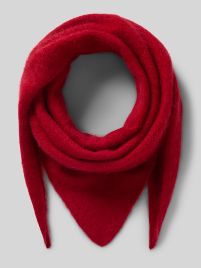 Produktfoto, Schal aus Lama-Mix mit Kaschmir-Anteil Modell 'Palo' von MM by Max Mara, dreieckige Form, rote Strick-Optik, weiche Textur.