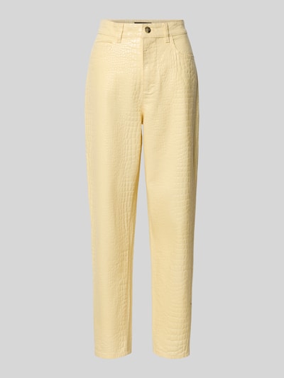 Produktfoto, Relaxed Fit Hose im Allover-Look von Marc Cain aus Baumwoll-Elasthan-Mix in Gelb mit Reptilstruktur, Regular Waist, Eingrifftaschen