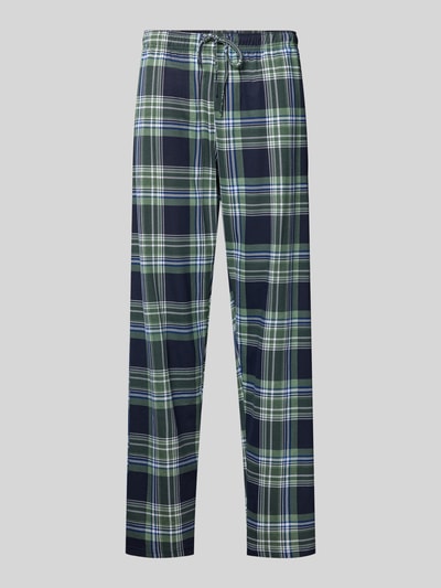 Produktfoto, Pyjamahose mit elastischem Bund und Kordelzug von Christian Berg Men, kariertes Muster in Blau und Grün, reine Baumwolle, Straight Fit
