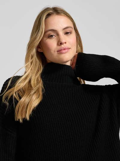 0039 Italy Loose fit gebreide pullover van een mix van kasjmier en wol, model 'LONA' Zwart - 3