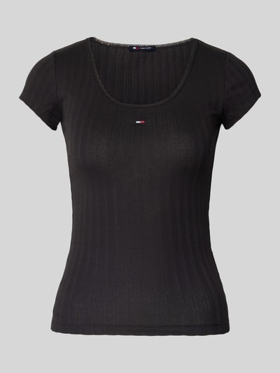Tommy Jeans T-shirt o kroju slim fit z prążkowaną fakturą Czarny 2